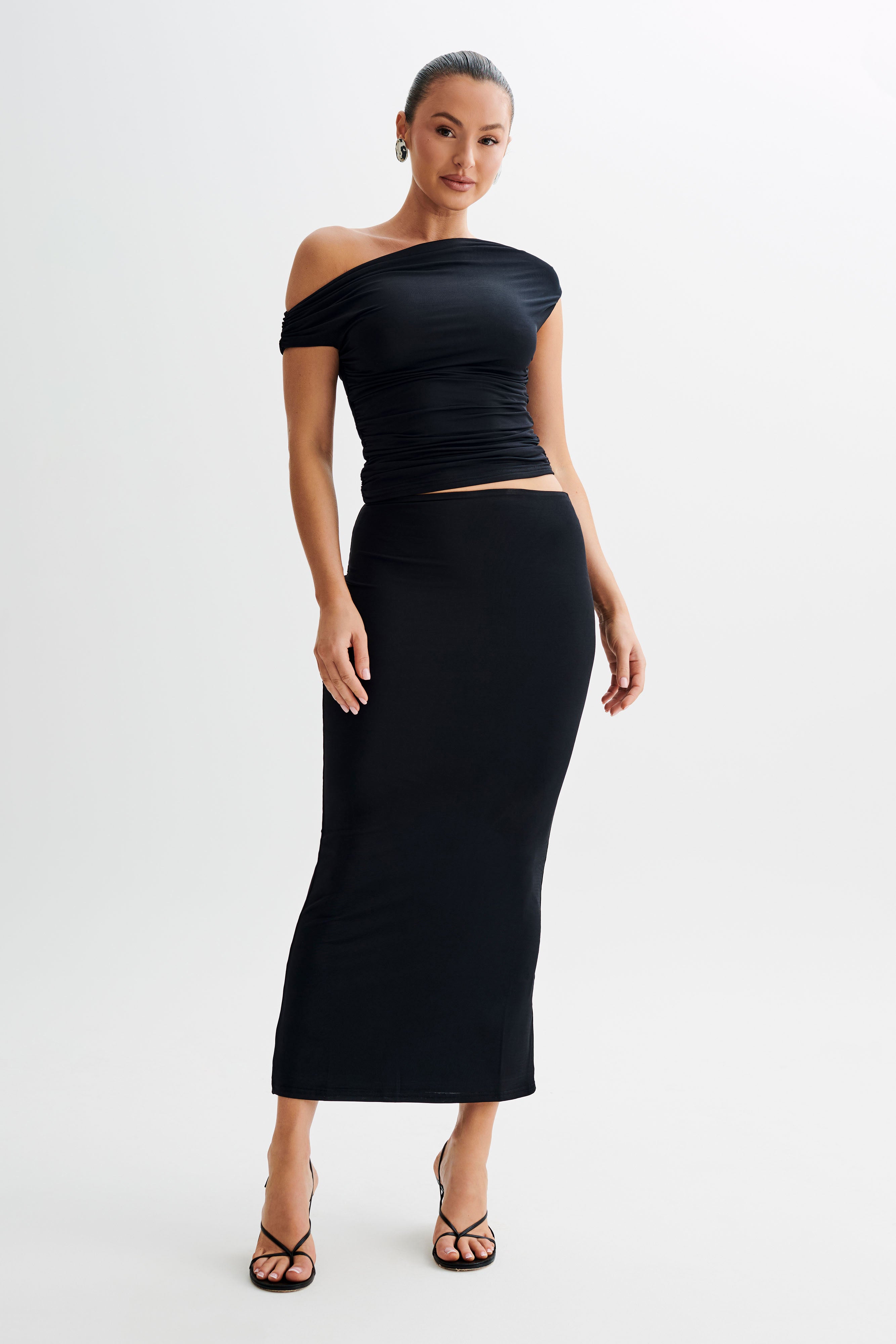 Alayna Slinky Ruched Top - Black