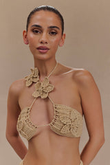 River Floral Crochet Bikini Top - Gold