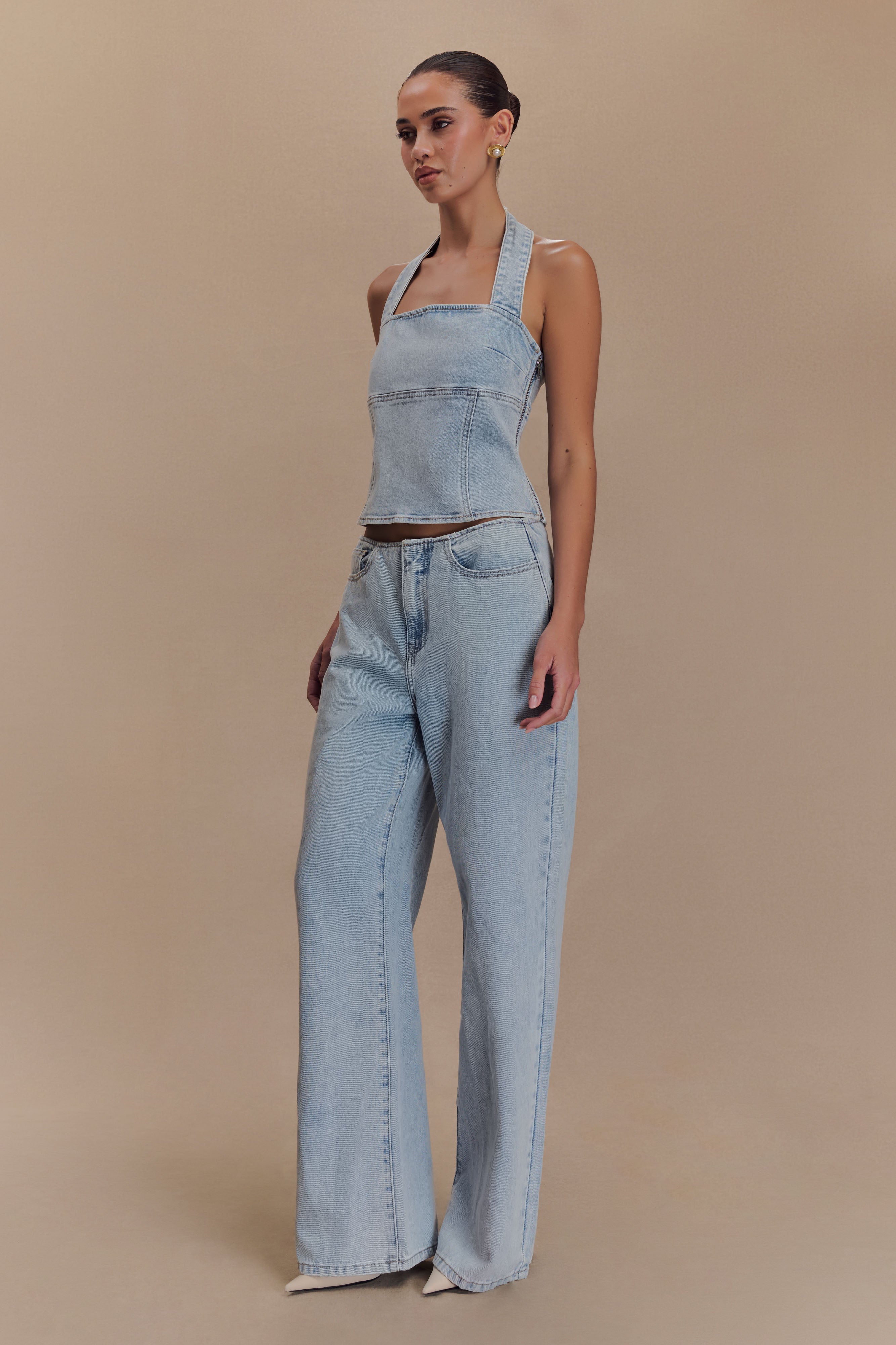 Caitlin Mid Rise Denim Flare Jeans - Light Blue