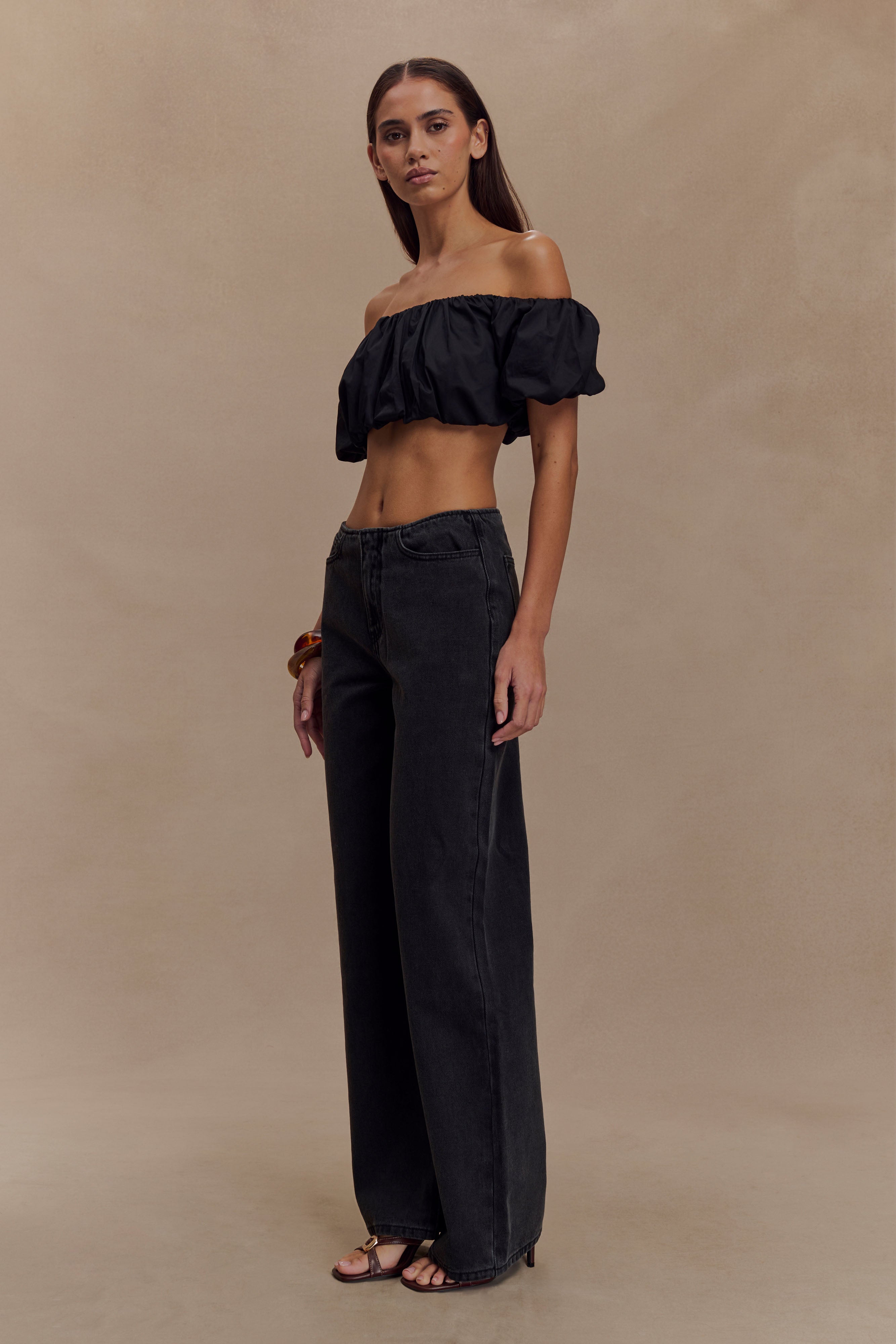 Caitlin Mid Rise Denim Flare Jeans - Washed Black