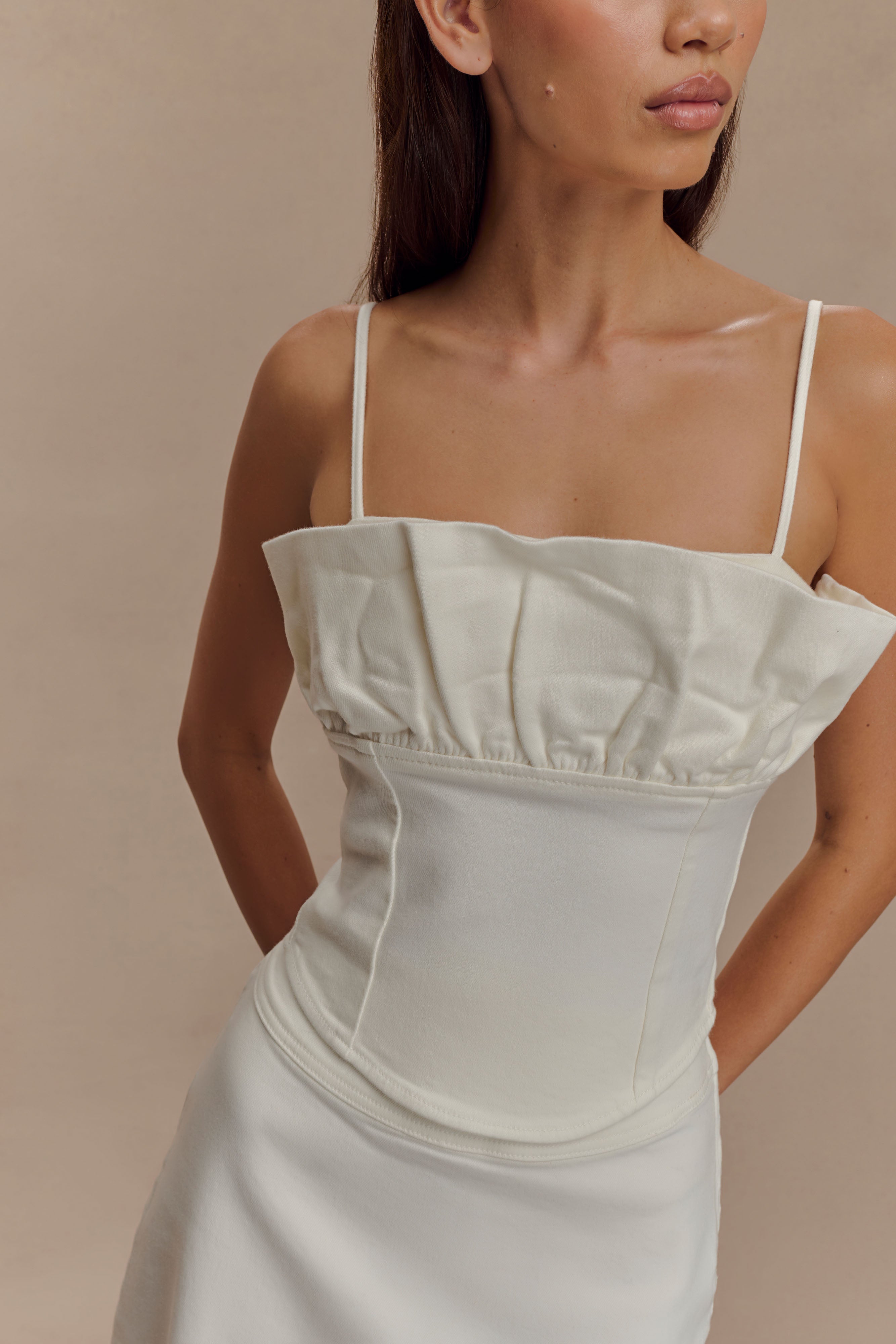 Cecilia Denim Frill Corset - White