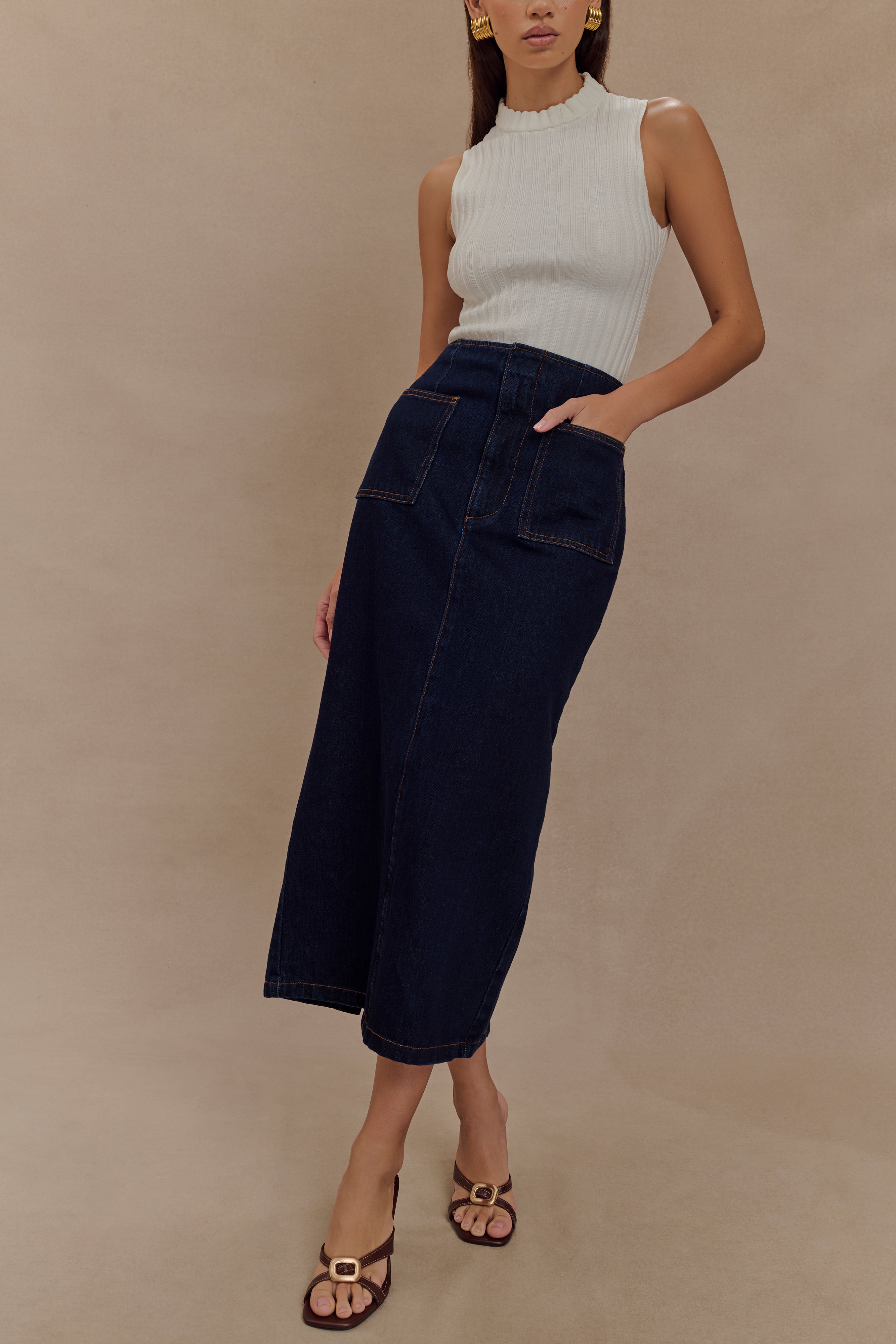 Fallon Denim Midi Skirt - Indigo Blue