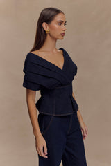 Rayne Off Shoulder Denim Top - Indigo Blue