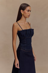 Cecilia Denim Frill Corset - Indigo Blue