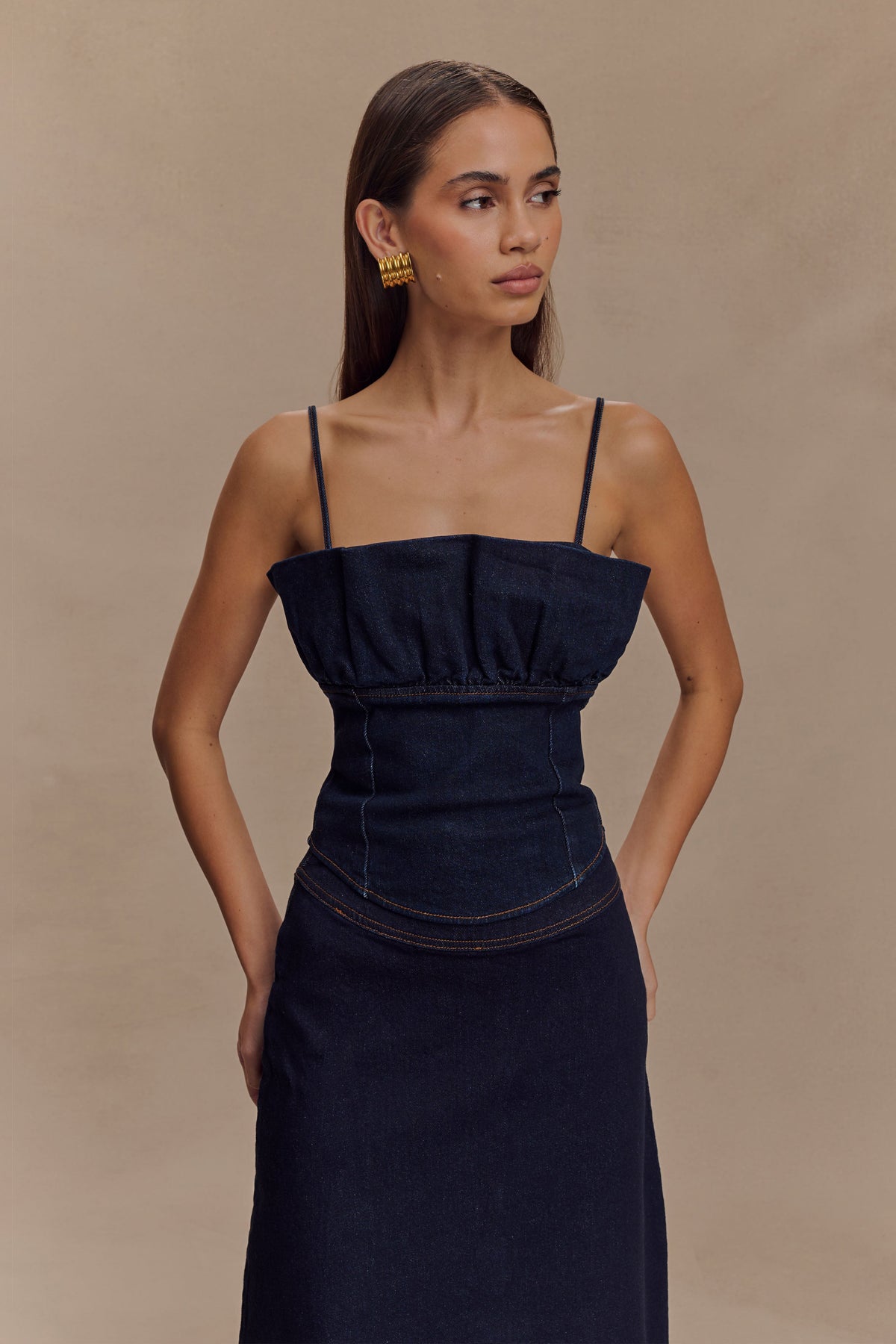 Cecilia Denim Frill Corset - Indigo Blue