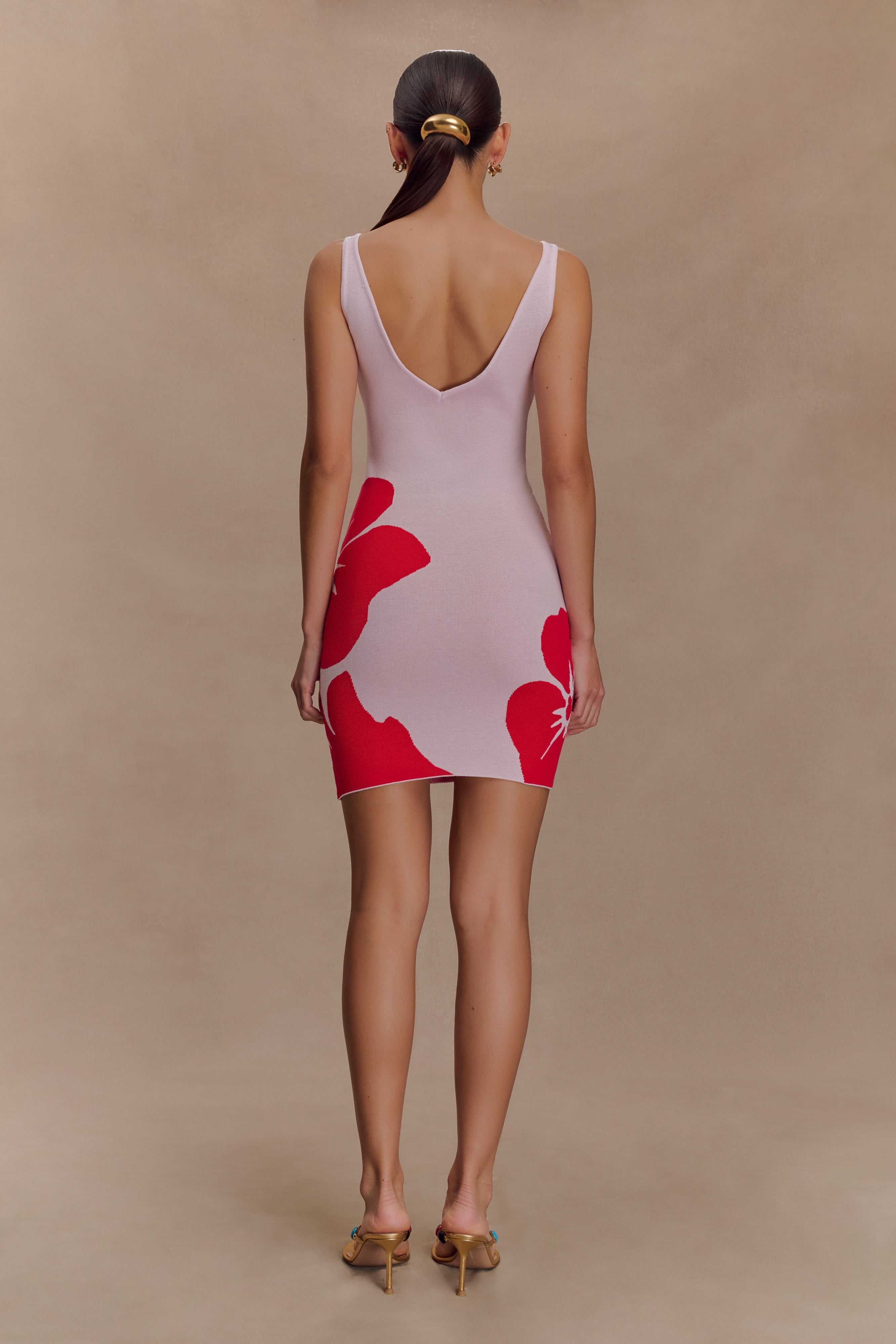 Dorothy Knit Print Mini Dress - Red Deco Fleur Print