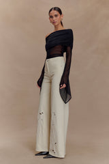 Carmella Embroided Straight Leg Jeans - Ecru