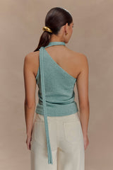 Leone One Shoulder Metallic Knit Top - Aqua