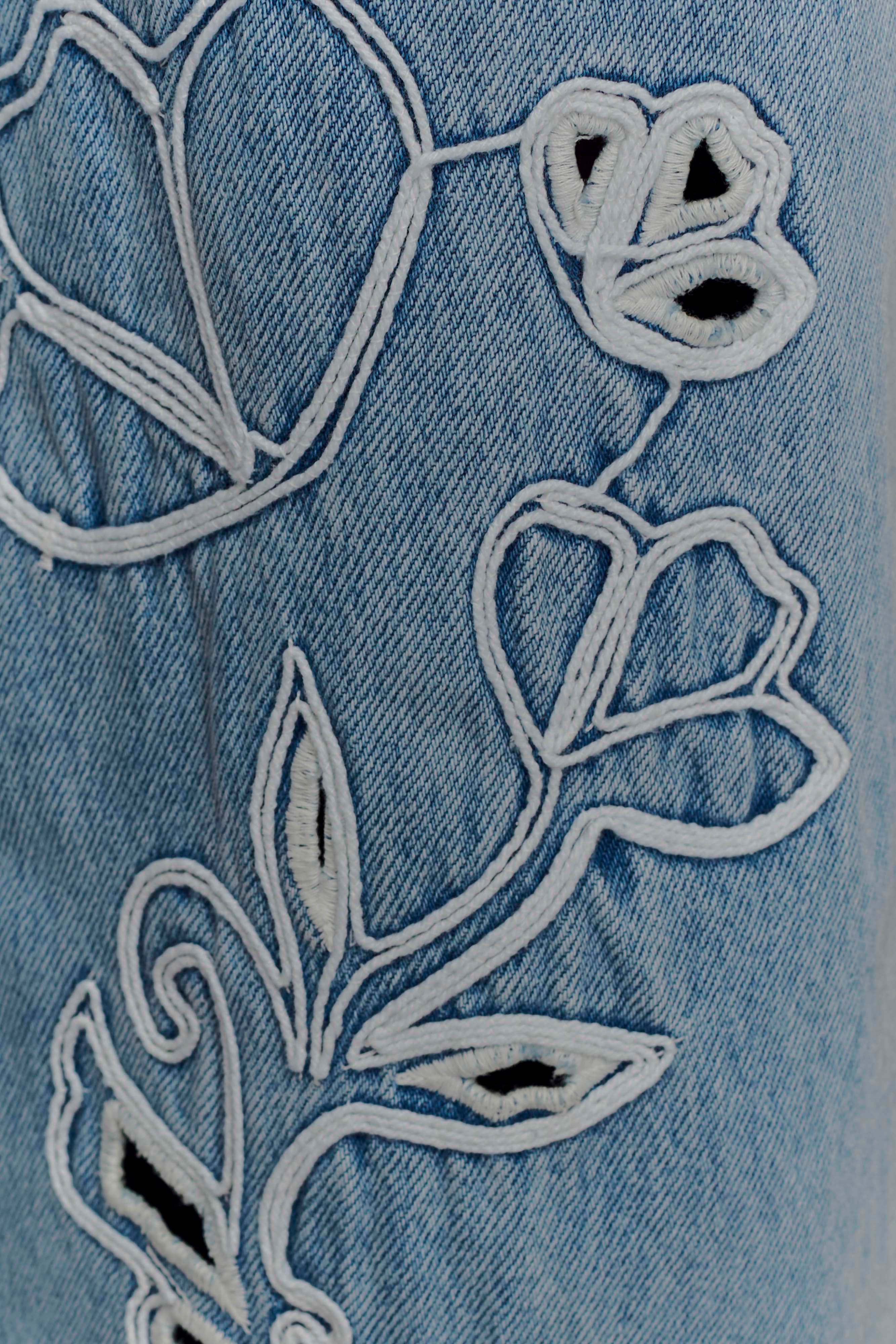 Carmella Embroided Straight Leg Jeans - Mid Blue