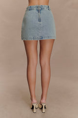 Alessia Embroidered Denim Mini Skirt - Light Vintage