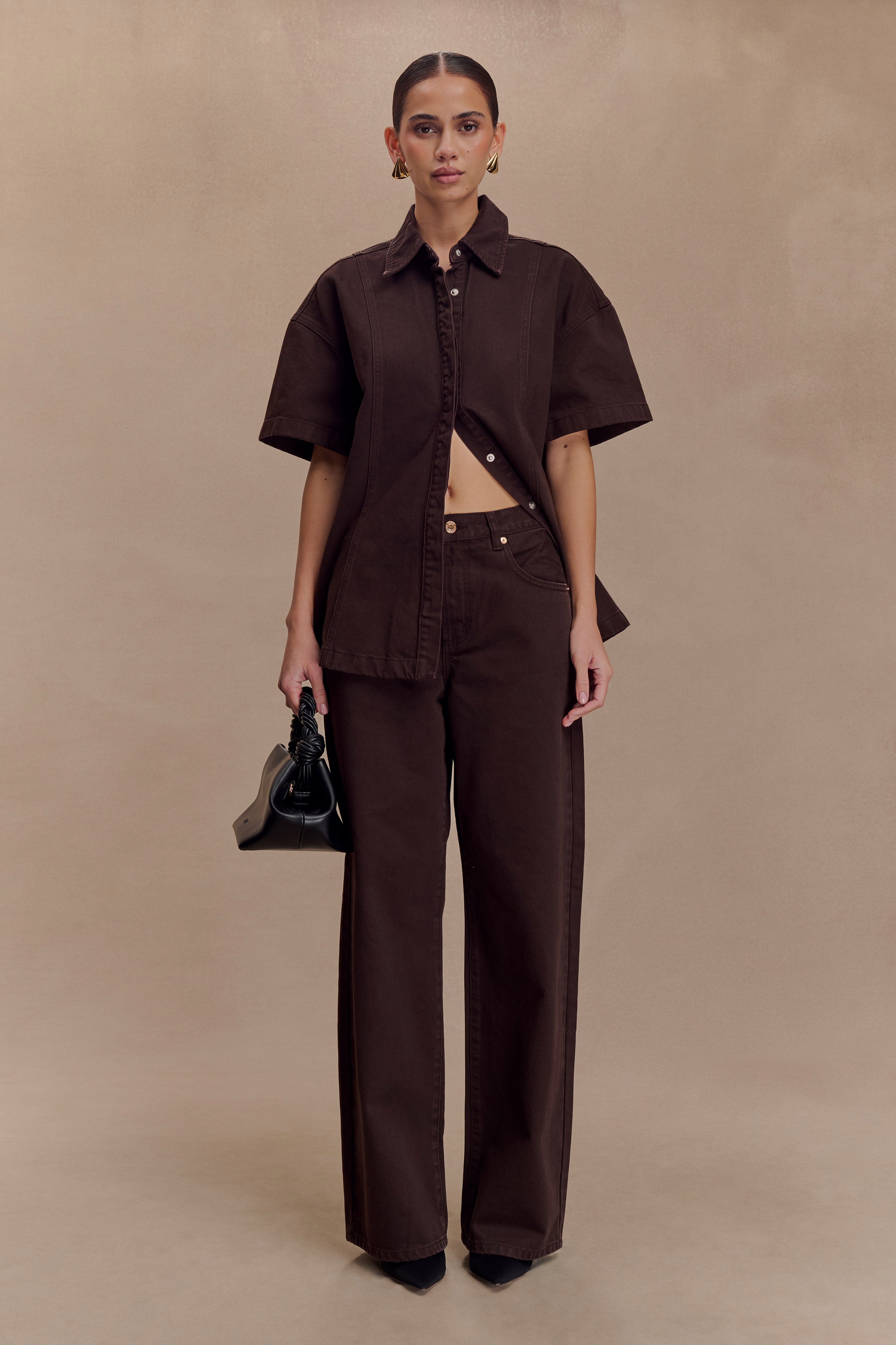 Maya Oversized Denim Shirt - Chocolate