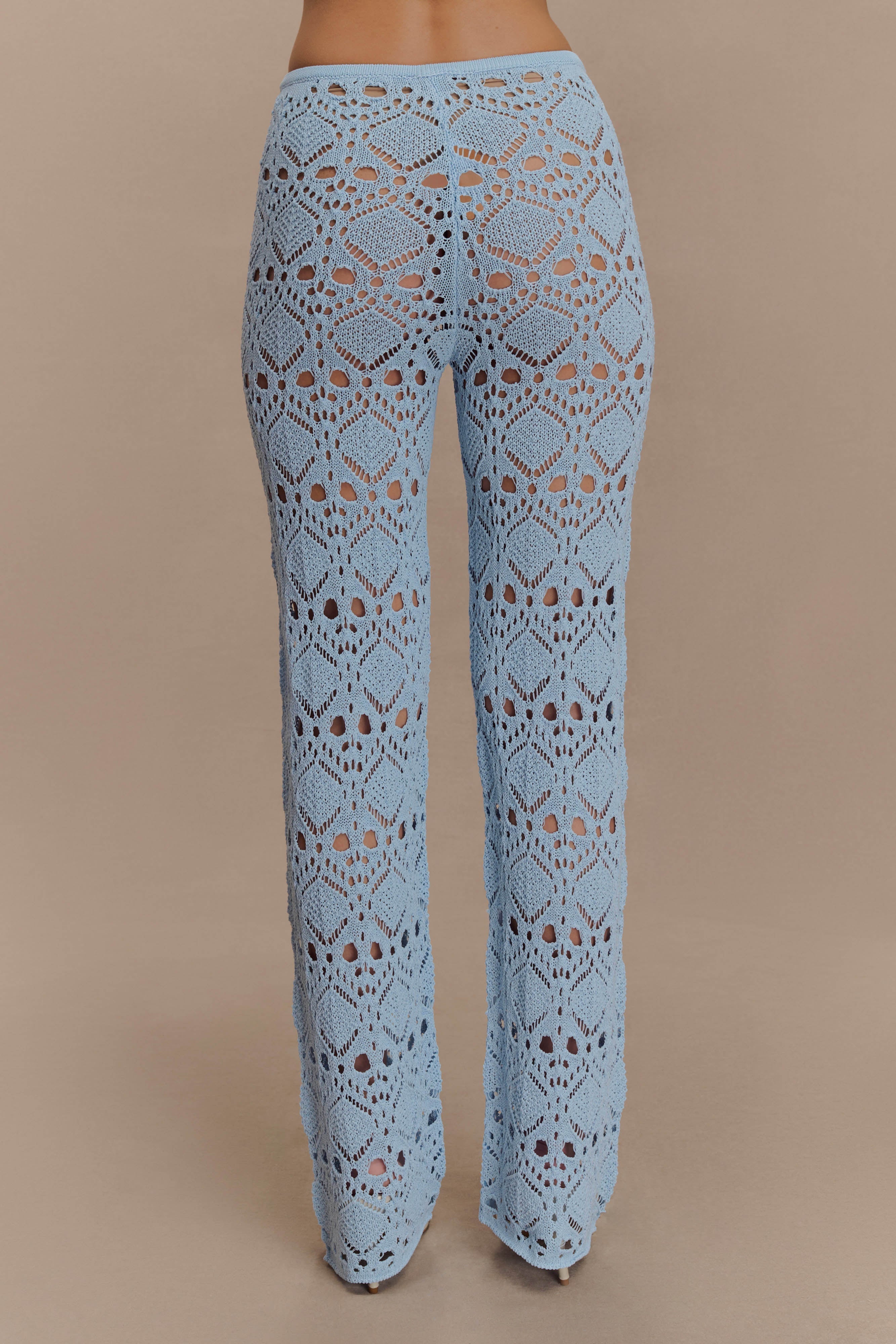 Trena Crochet Knit Pants - Sky Blue