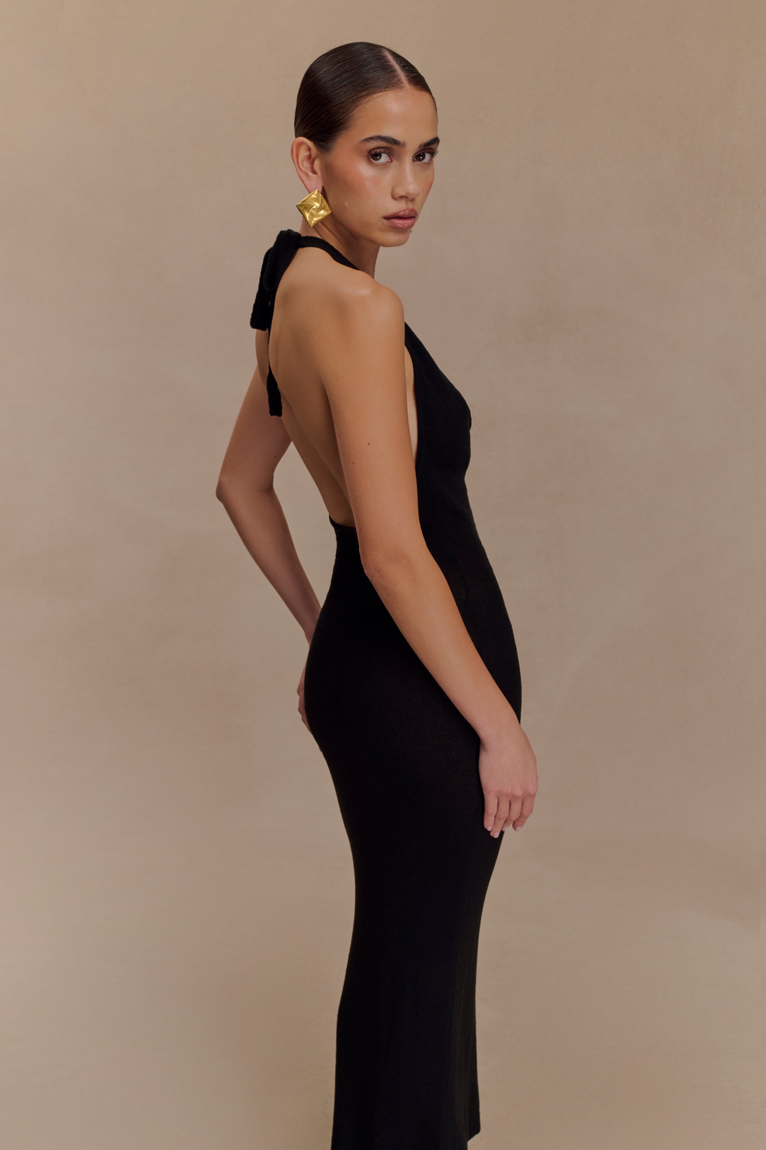 Ayella Cowl Knit Maxi Dress - Black