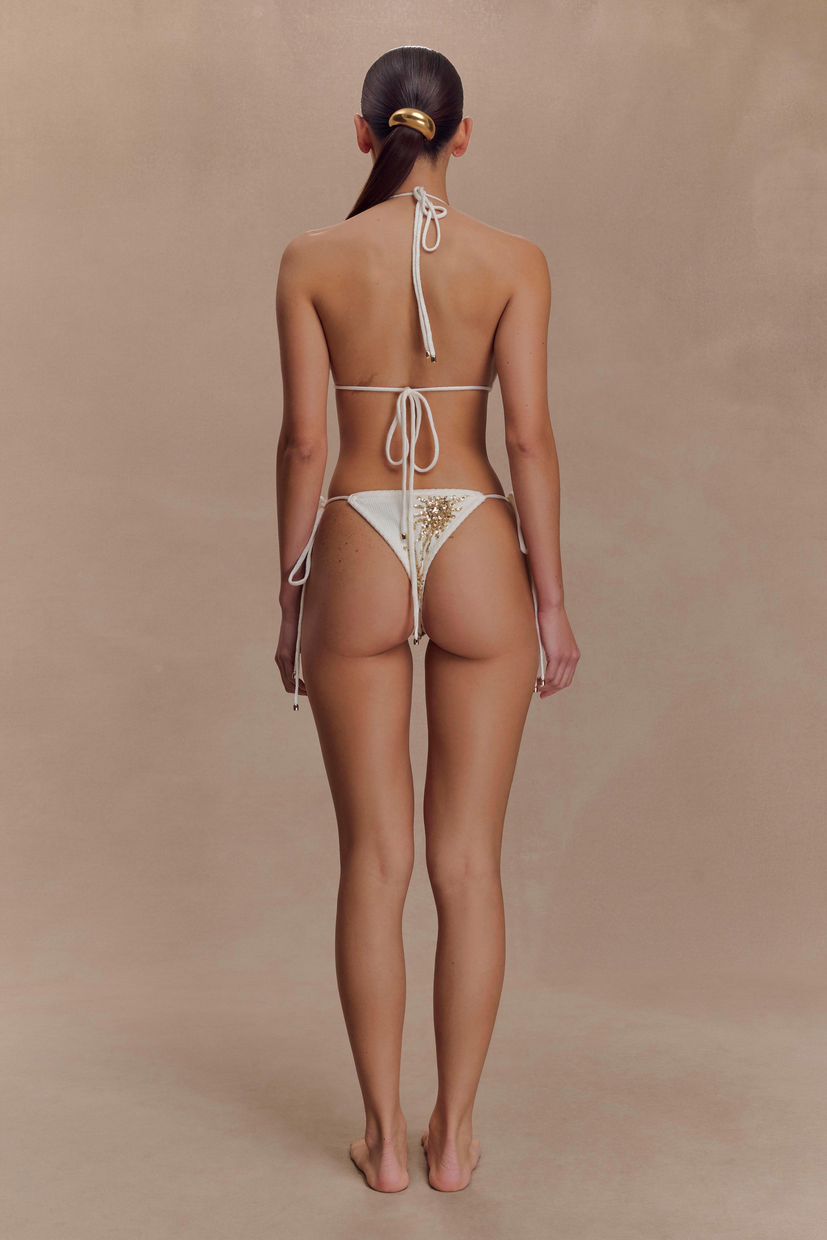 Huntleigh Crochet Bikini Top - White & Gold Sunshine Print