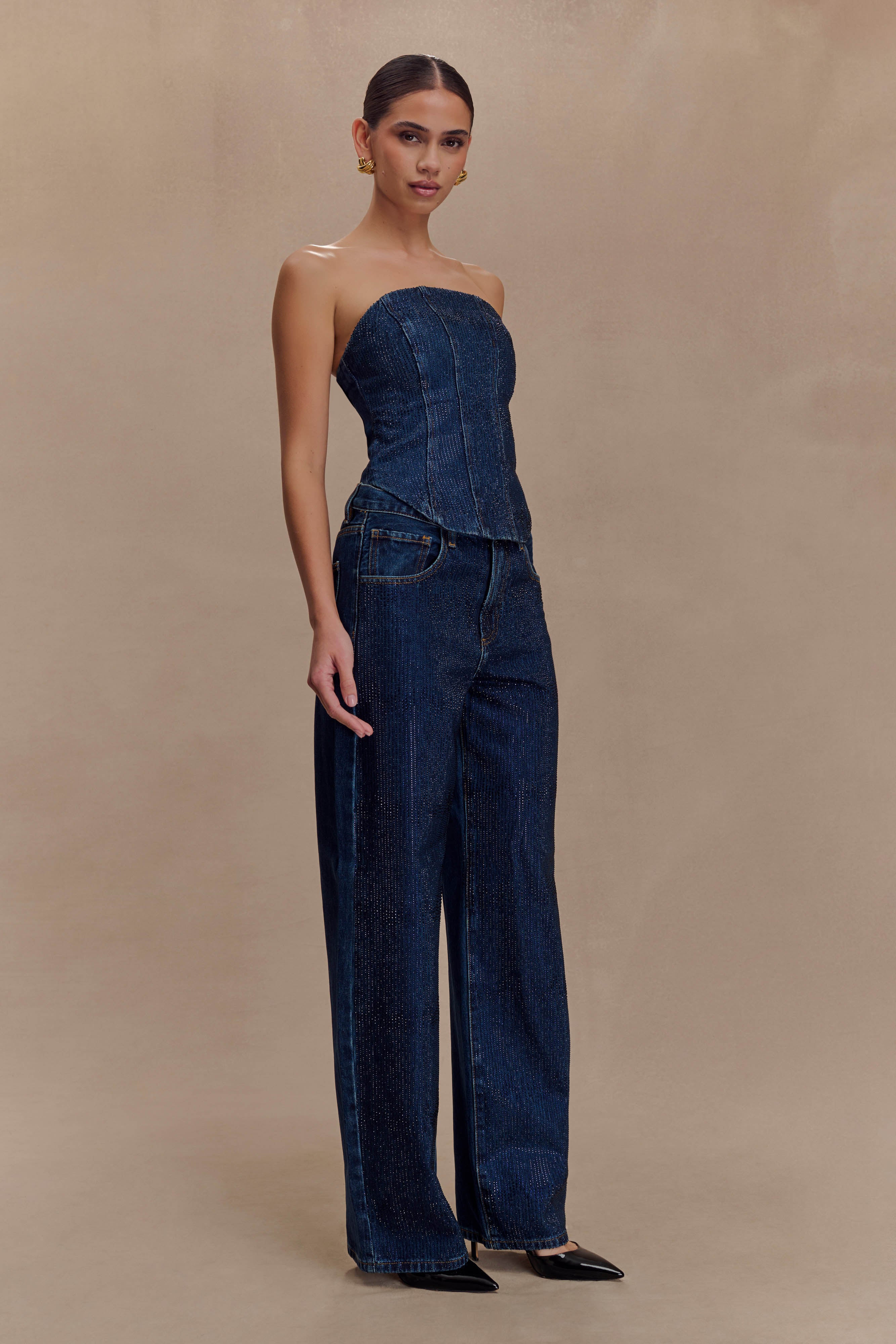 Monte Strapless Diamante Denim Corset - Midnight Blue