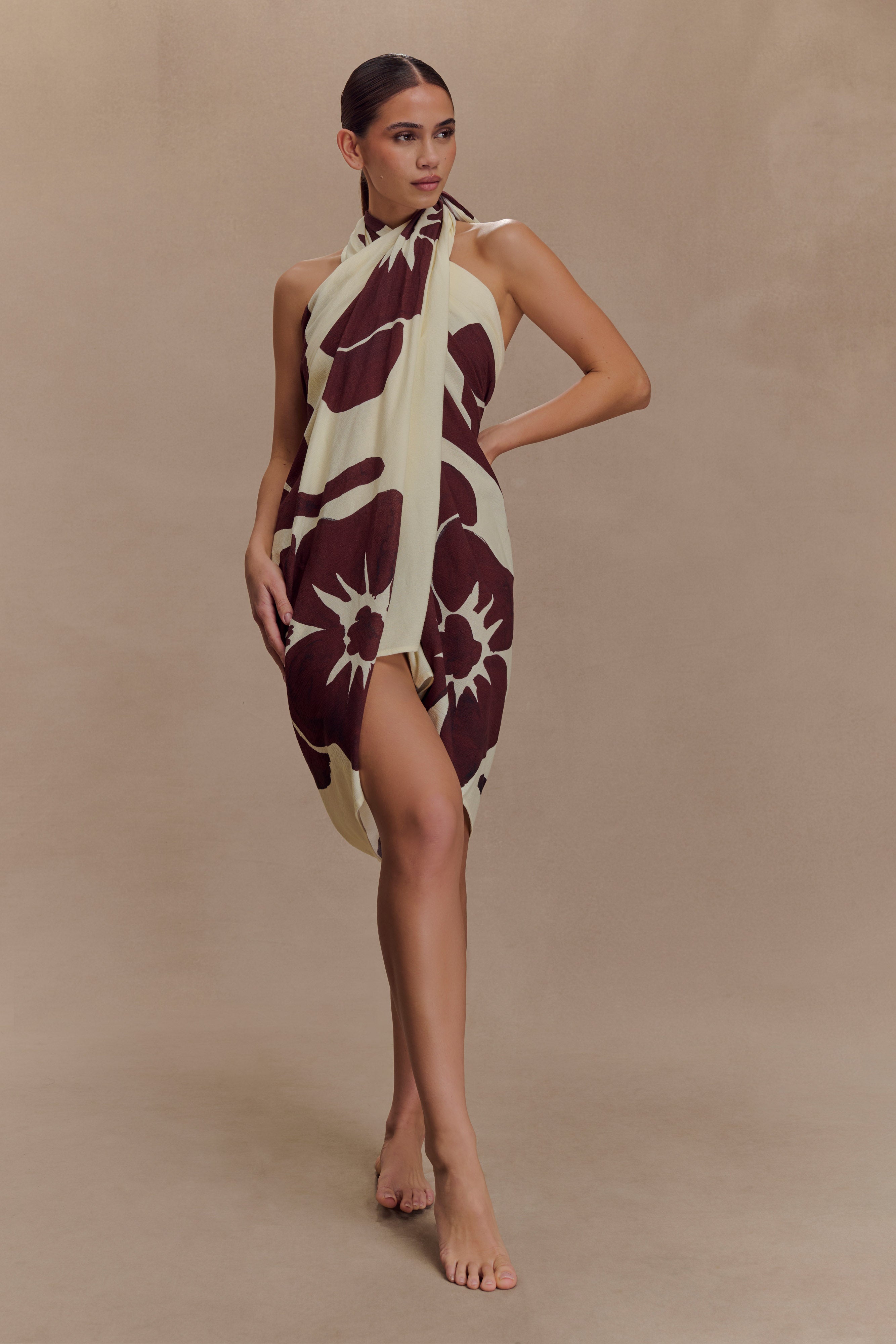 Evie Cotton Sarong - Chocolate Deco Fleur Print