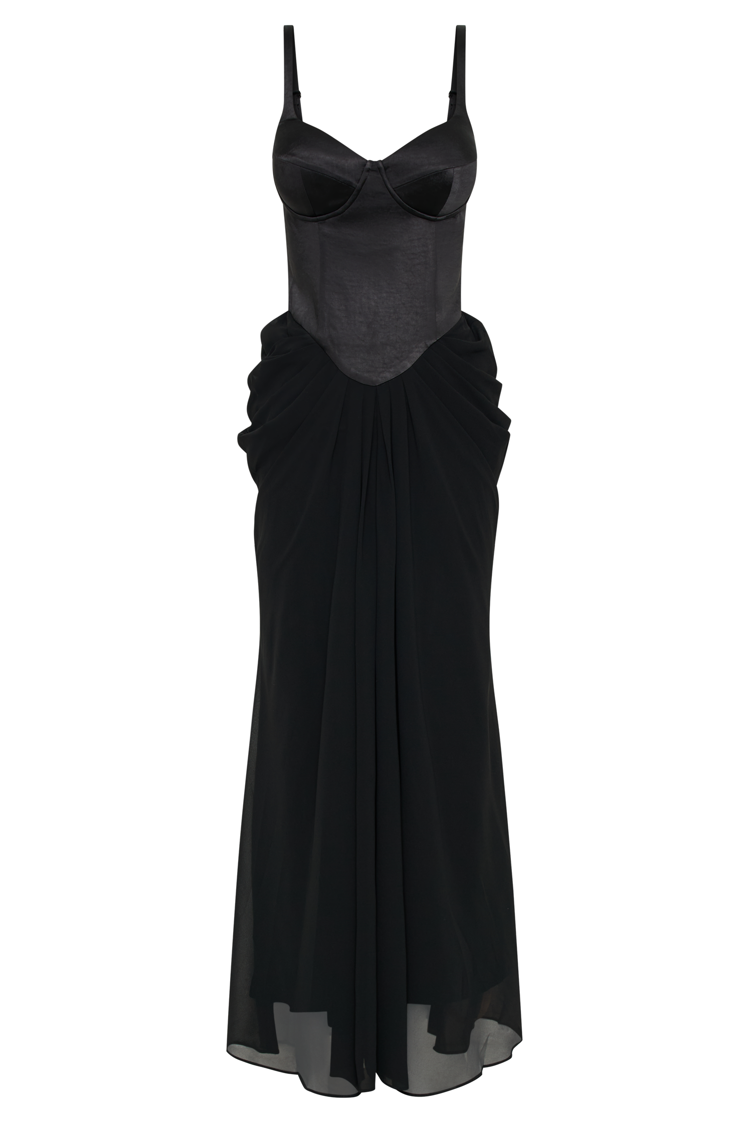 Leila Satin Corset Maxi Dress - Black