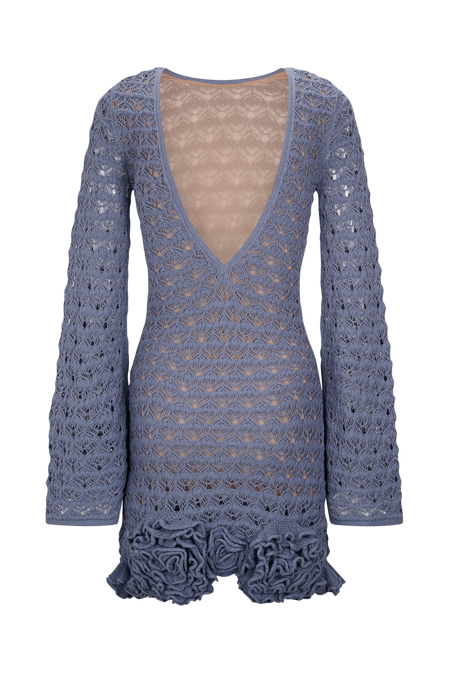 Aileen Ruffle Crochet Mini Dress - Steel Blue
