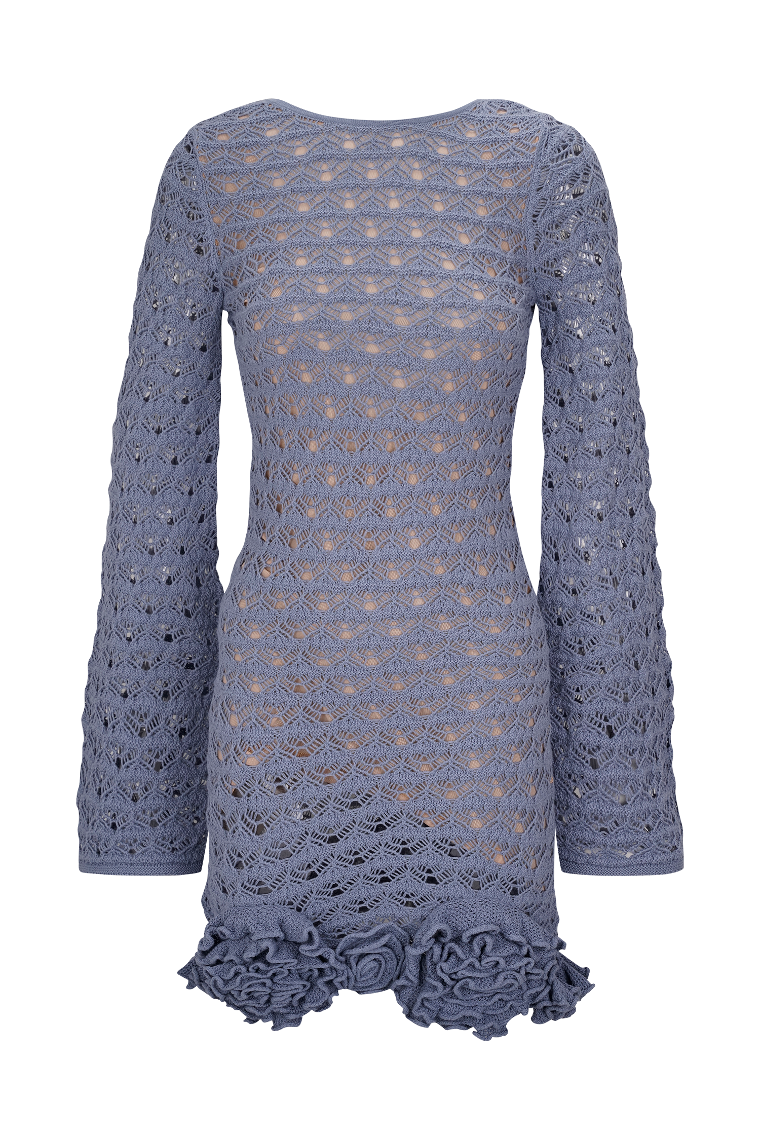 Aileen Ruffle Crochet Mini Dress - Steel Blue