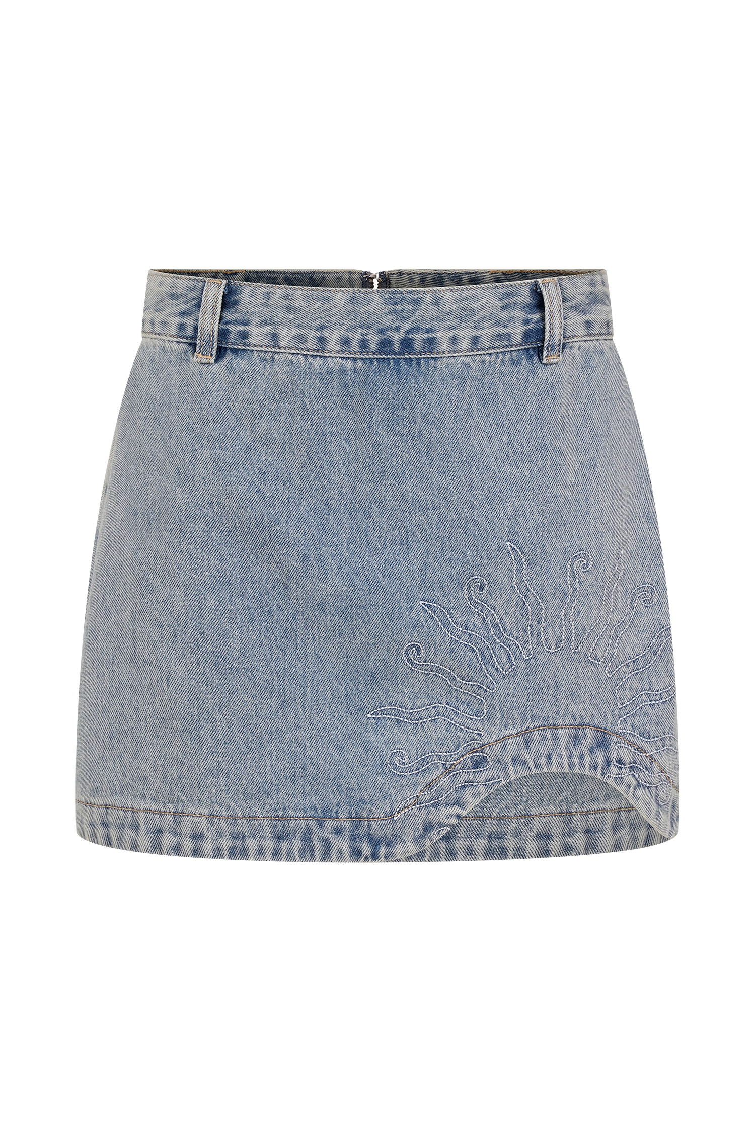 Alessia Embroidered Denim Mini Skirt - Light Vintage