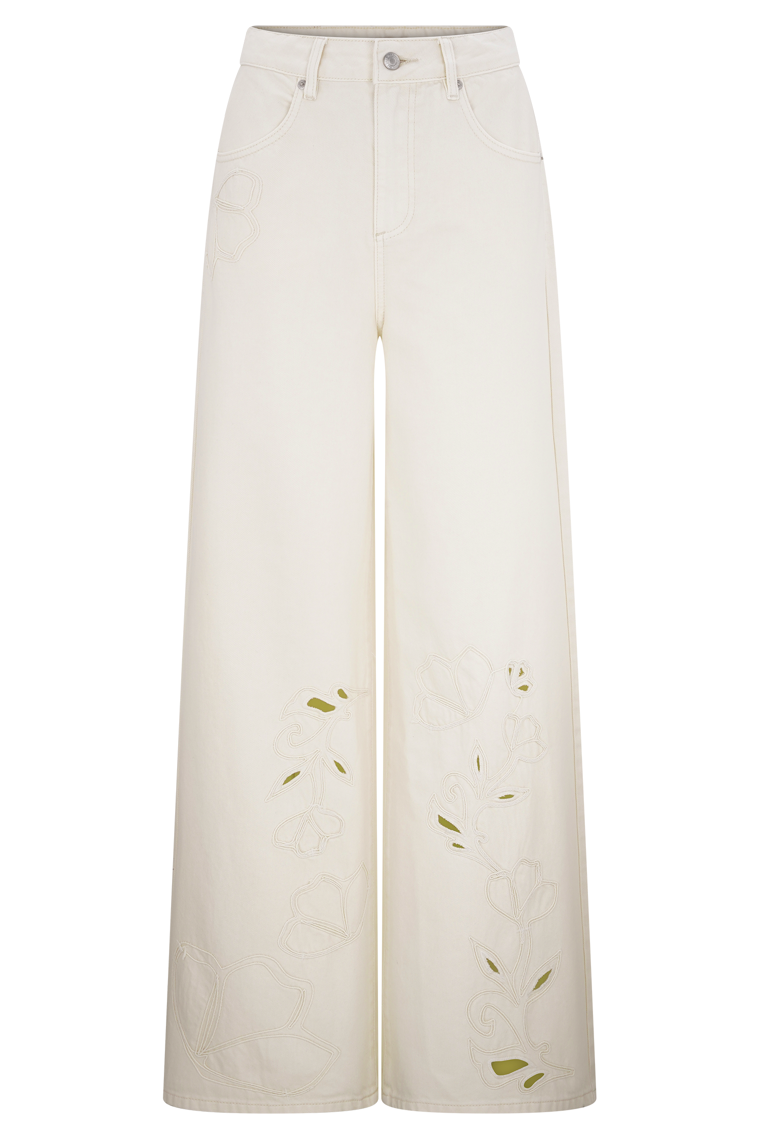 Carmella Embroided Straight Leg Jeans - Ecru