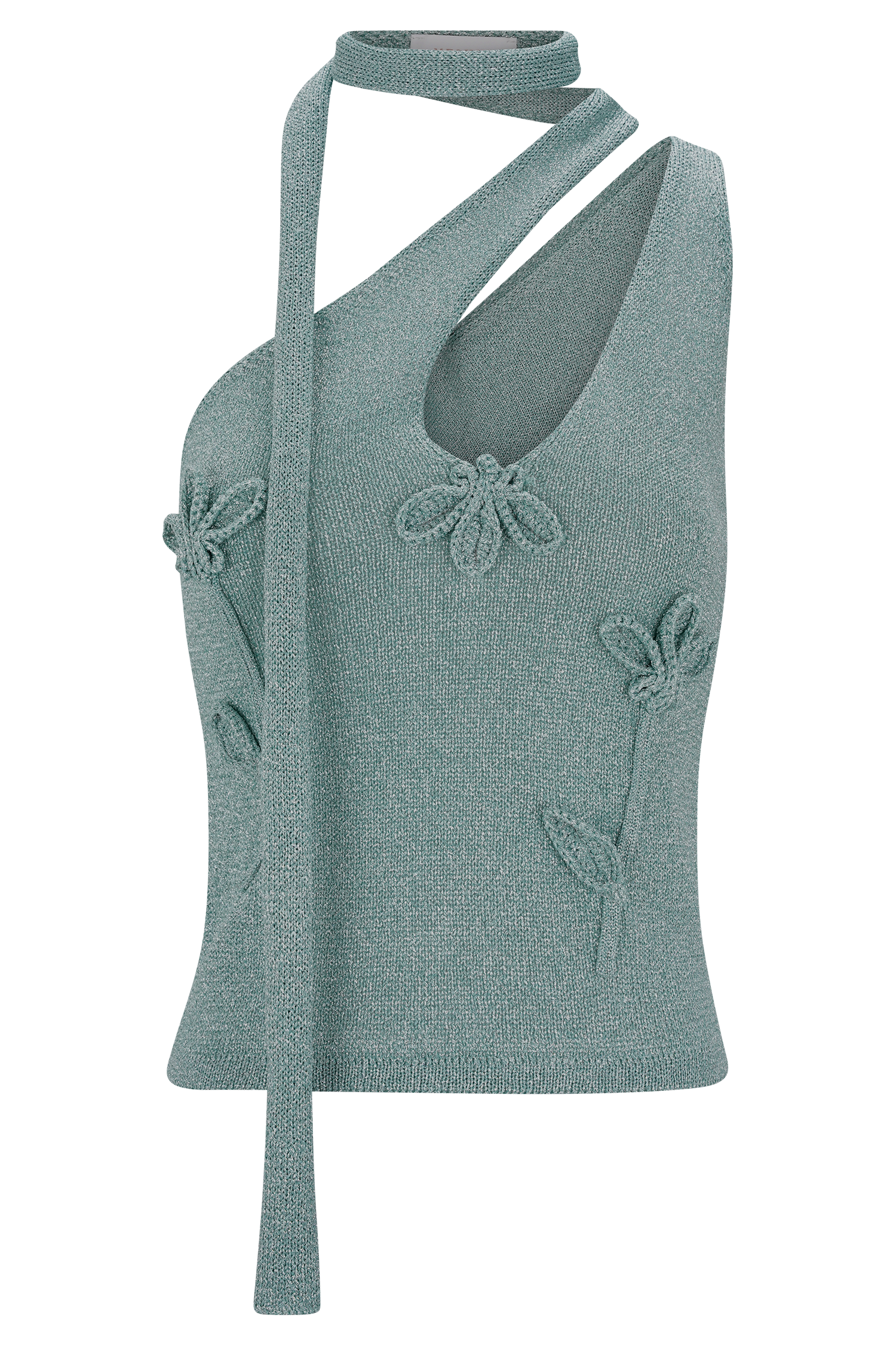 Leone One Shoulder Metallic Knit Top - Aqua