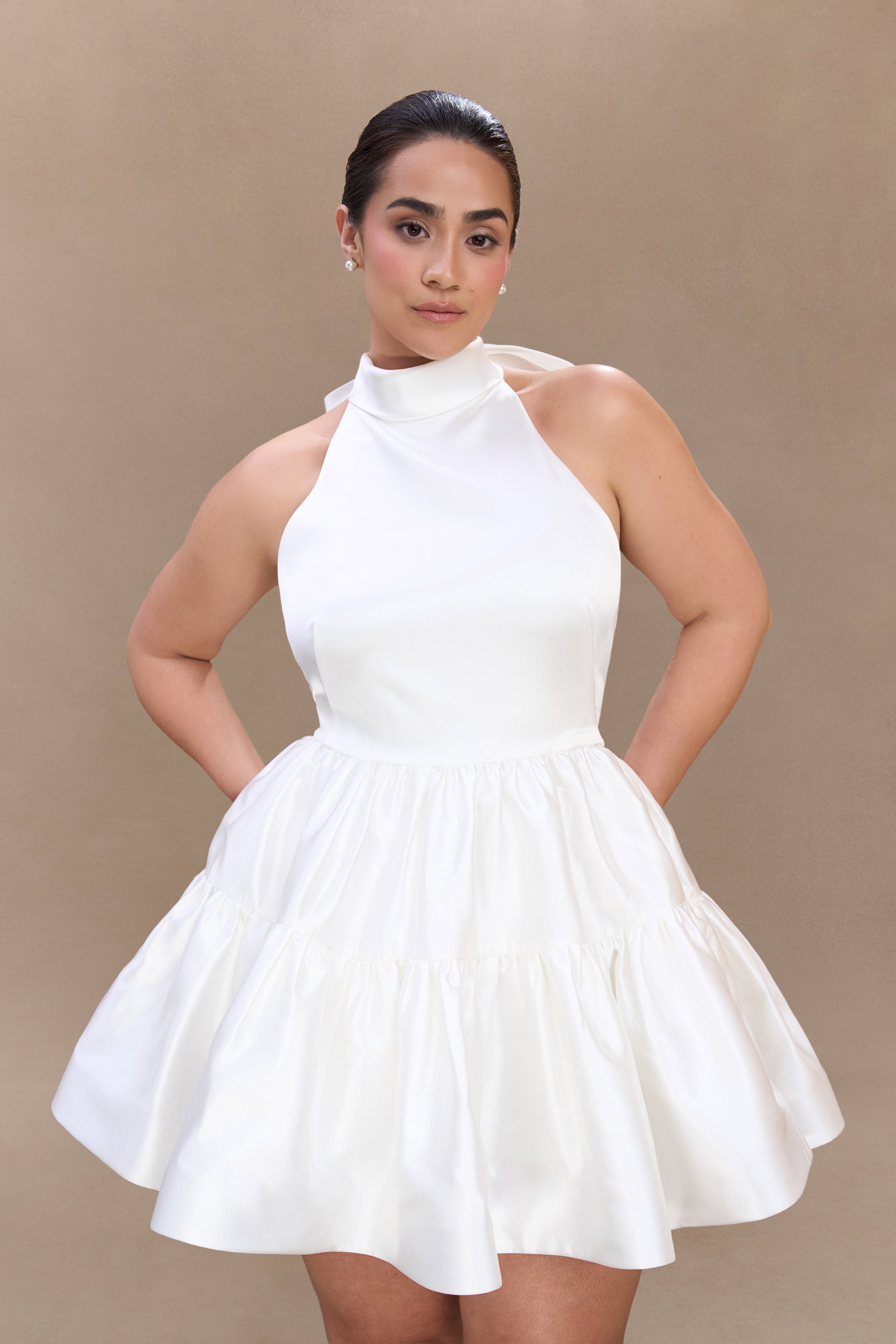 Dorota Satin Halter Mini Dress - White