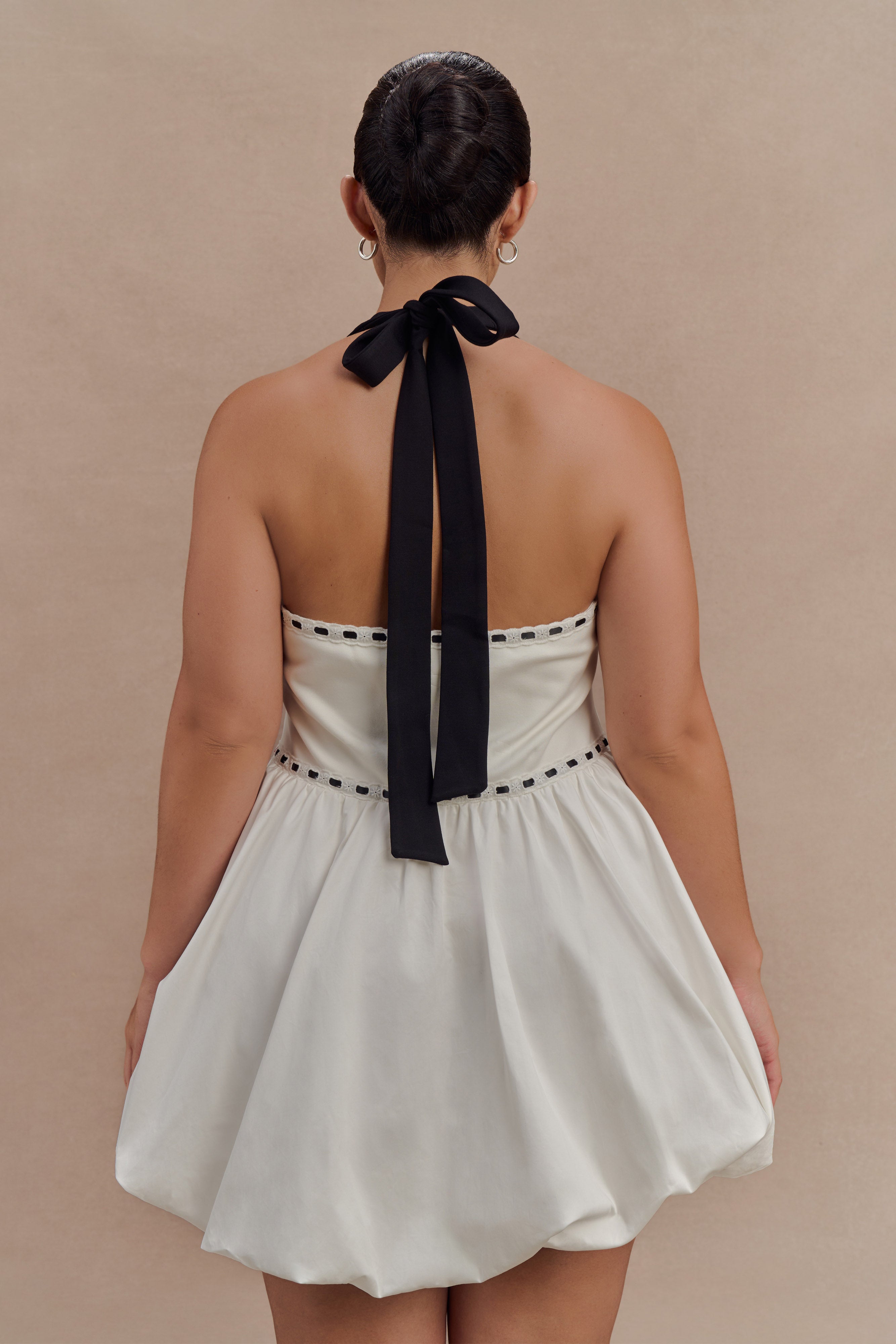 Queenie Halter Bubble Mini Dress - Black/White