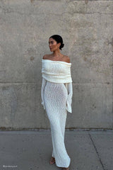 Marisol Off Shoulder Boucle Maxi Dress - Ivory